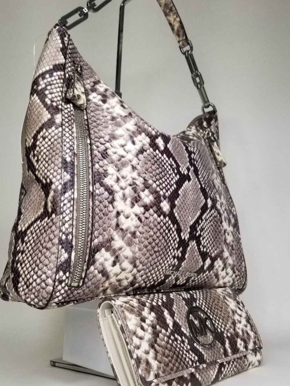 2PC! Luxe Python Embossed Matilda Large Leather Shoulder Bag + Fulton Wallet